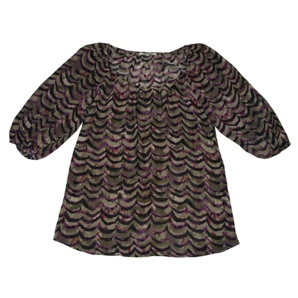 Daniel Rainn Womens Sheer Multicolor Printed Tunic Blouse With 3/4 Sleeves (M) - Picture 4 of 9